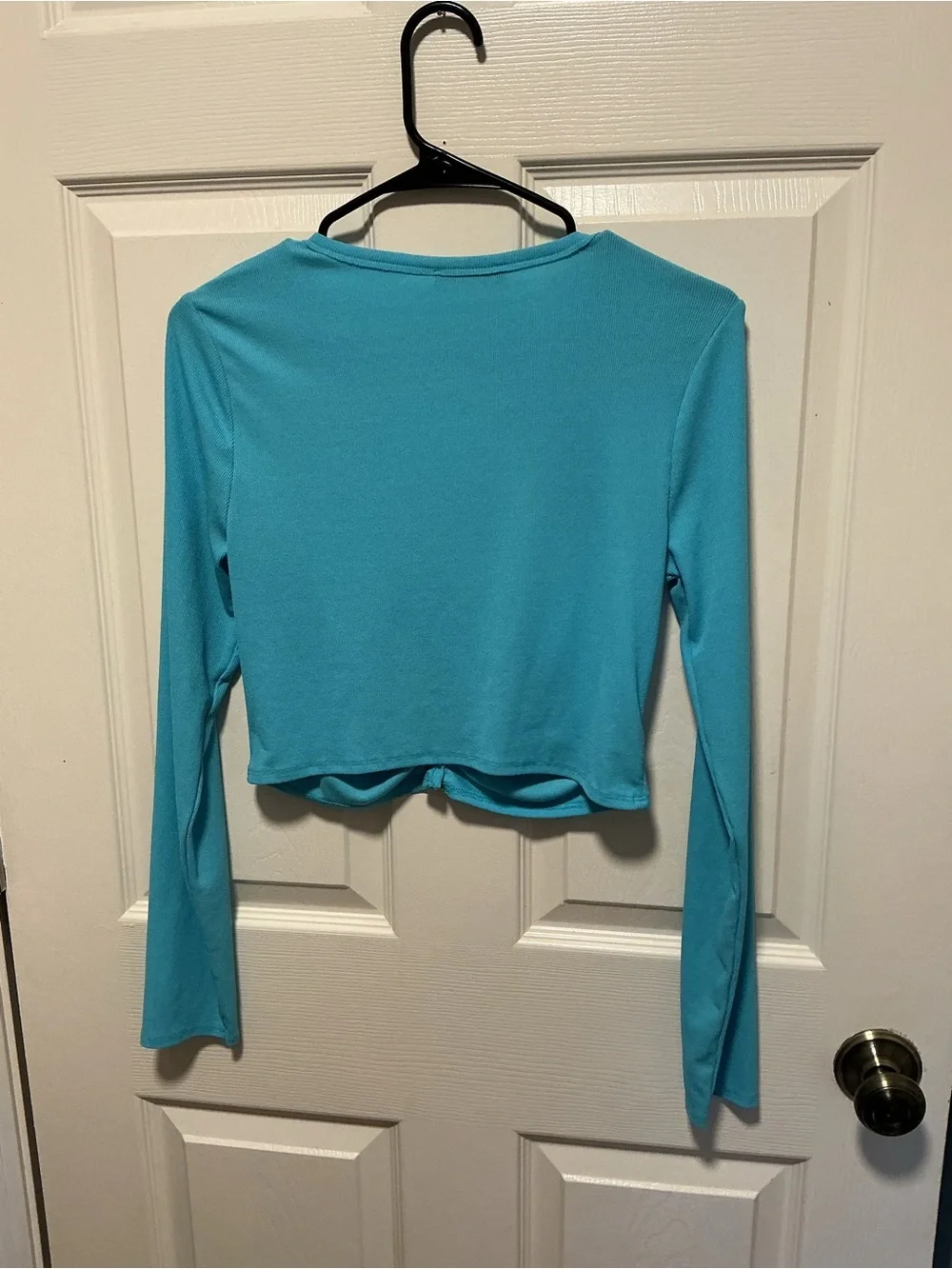 Zara Turquoise Ruched Long Sleeve Crop Top Size Medium Y2K Coquette